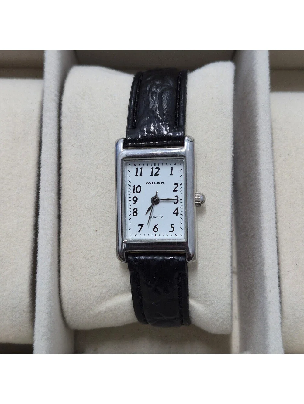 Milan Tank Quartz Leather Strap Watch
